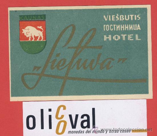 Etiquetas antiguas: Etiqueta Hotel - LITUANIA- HOTEL SIEFUVA-VIESBUTIS .-ILUSTRACION-VERDE-HUECO- -95 X 60 mm