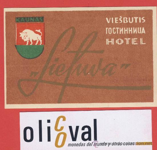 Etiquetas antiguas: Etiqueta Hotel - LITUANIA-  HOTEL SIEFUVA-VIESBUTIS  .-ILUSTRACION-MARRON-HUECO- -95 X 60 mm