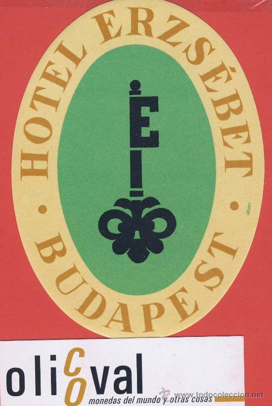Etiquetas antiguas: Etiqueta Hotel - HUNGRIA - HOTEL ERZS&Eacute;BET-BUDAPEST-ILUSTRACION ORO -OVAL- 105 mm