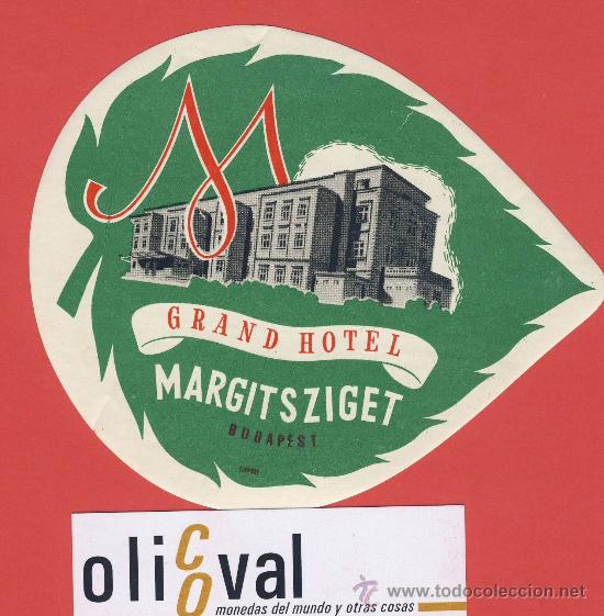 Etiquetas antiguas: Etiqueta Hotel - HUNGRIA - HOTEL MARGITSZIGET-BUDAPEST-ILUSTRACION HUECO TROQUEL - 122 mm