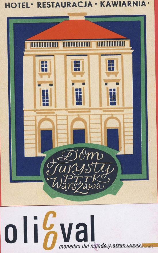 Etiquetas antiguas: Etiqueta Hotel -POLONIA - HOTEL KAWIARNIA -WARSZAWA- -ILUSTRACION HUECO -80 X 105  mm