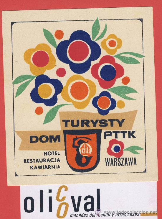 Etiquetas antiguas: Etiqueta Hotel -POLONIA - HOTEL KAWIARNIA -WARSZAWA- -ILUSTRACION HUECO -90 X 105  mm