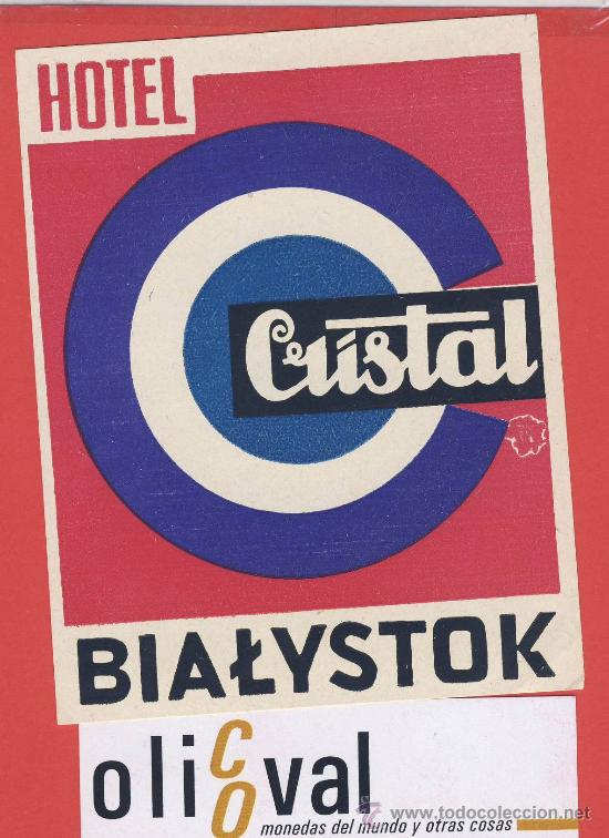 Etiquetas antiguas: ETIQUETA  HOTEL -POLONIA -HOTEL CRISTAL-BIALYSTOK - ILUSTRACION  -HUECO-TARA-  - 85 X 110 mm