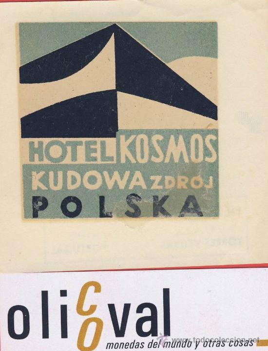 Etiquetas antiguas: ETIQUETA HOTEL -POLONIA -HOTEL KOSMOS -KUDOWA-ILUSTRACION -80 X 80 mm
