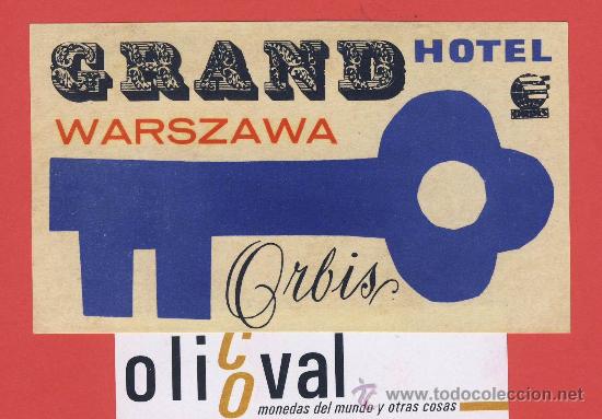 Etiquetas antiguas: ETIQUETA  HOTEL -POLONIA -HOTEL  WARSZAWA  -ORBIS -ILUSTRACION  -115 X 65  mm