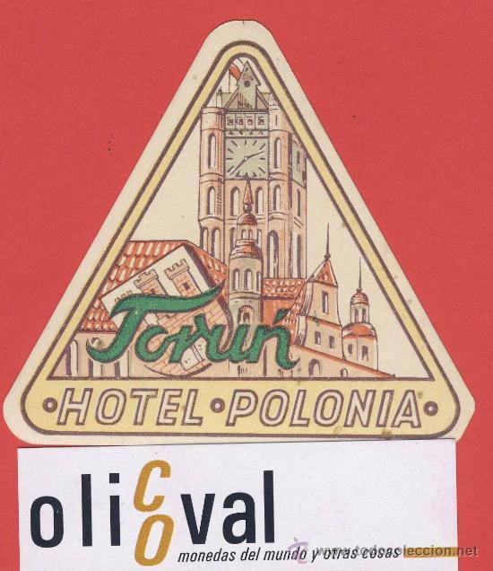 Etiquetas antiguas: ETIQUETA  HOTEL -POLONIA -HOTEL FORUN  --ILUSTRACION -TROQUEL -80  mm