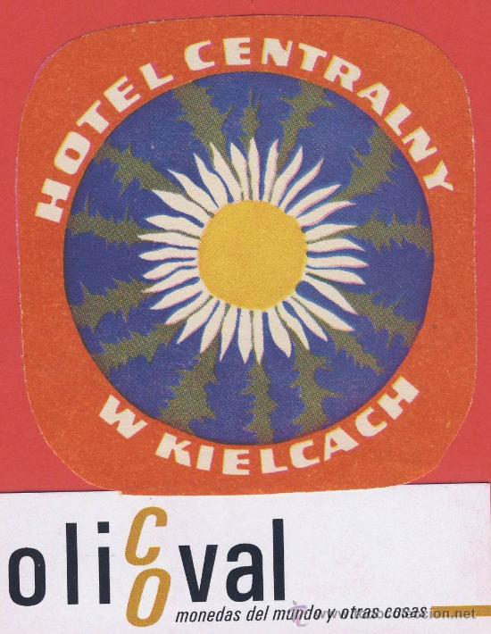 Etiquetas antiguas: ETIQUETA  HOTEL -POLONIA -HOTEL  CENTRALNY -W KIELCACH  --ILUSTRACION - -80X80 mm
