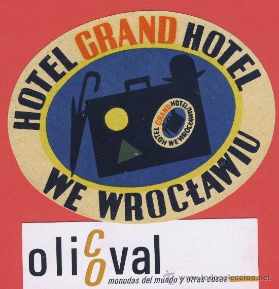 Etiquetas antiguas: ETIQUETA  HOTEL -POLONIA -HOTEL  GRAN-WE WROCTAWIU  --ILUSTRACION -OVAL -85  mm