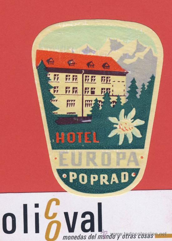 Etiquetas antiguas: ETIQUETA  HOTEL -POLONIA -  HOTEL  EUROPA -ILUSTRACION -TROQUEL 80  mm