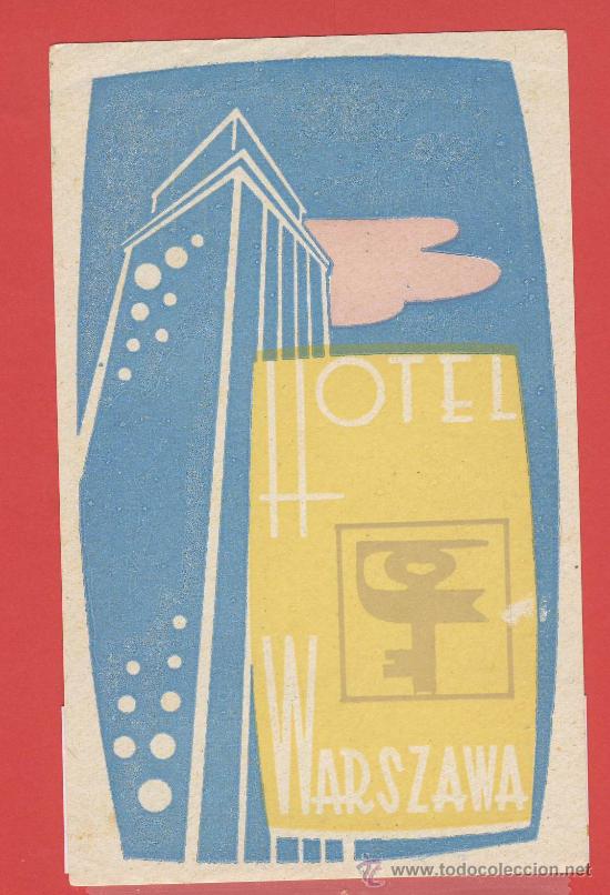 Etiquetas antiguas: ETIQUETA HOTEL- POLONIA - HOTEL WARSZAWA - ILUSTRACION  -HUECO-135X 82   mm