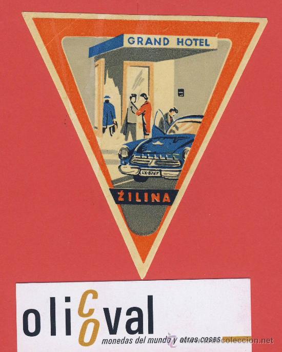 Etiquetas antiguas: ETIQUETA HOTEL- POLONIA - GRAN  HOTEL-ZILINA- ILUSTRACION -HUECO   90  mm