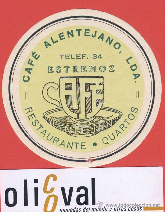 Etiquetas antiguas: ETIQUETA HOTEL- PORTUGAL - CAF&Eacute; ALENTEJANO- ILUSTRACION  DATADA A&Ntilde;OS 40 -HUECO   80  mm