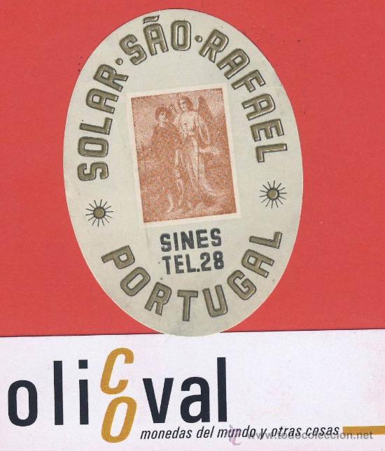 Etiquetas antiguas: ETIQUETA HOTEL- PORTUGAL - HOTEL SOLAR-SAO-RAFAEL- SINES- ILUSTRACION -HUECO -OVAL70 mm