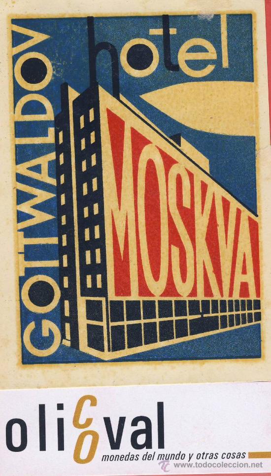 Etiquetas antiguas: ETIQUETA HOTEL- RUSIA - HOTEL  GOTTWALDOV-MOSCU- BUENA   ILUSTRACION -DATADA.-HUECO 65 X 160  mm