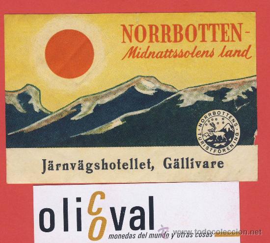 Etiquetas antiguas: ETIQUETA HOTEL-SUECIA  -HOTEL  NORRBOTTEN - BUENA ILUSTRACIO  HUECO 40 - A&Ntilde;OS 110X69 mm