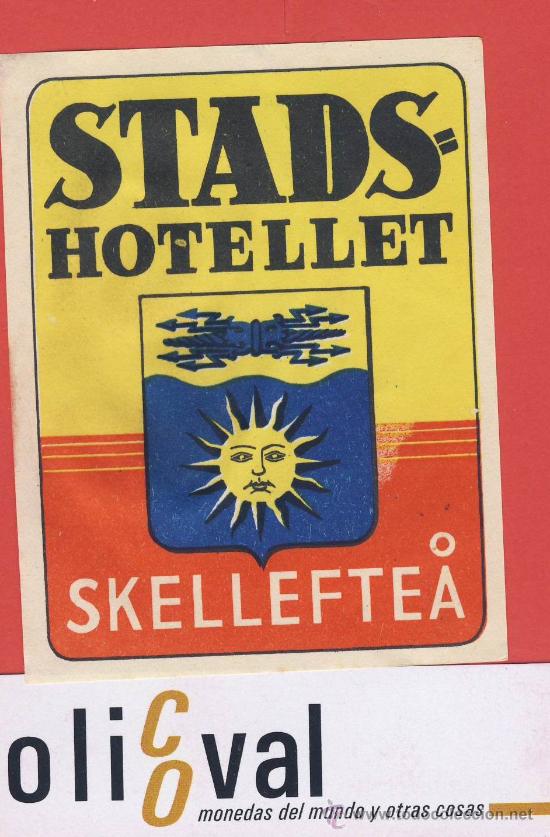 Etiquetas antiguas: ETIQUETA HOTEL-SUECIA  -HOTEL  STADS-  ILUSTRACIO  HUECO-  90X70 mm