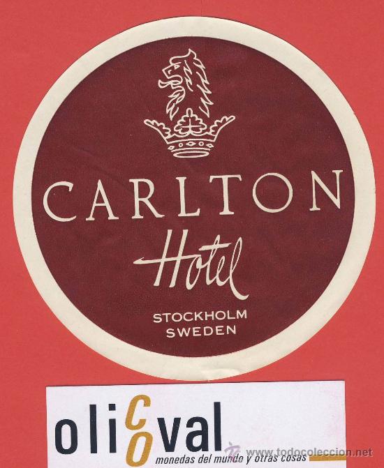 Etiquetas antiguas: ETIQUETA HOTEL-SUECIA  -HOTEL  CALTON STOKOLMO -  ILUSTRACIO HUECO-  100 mm