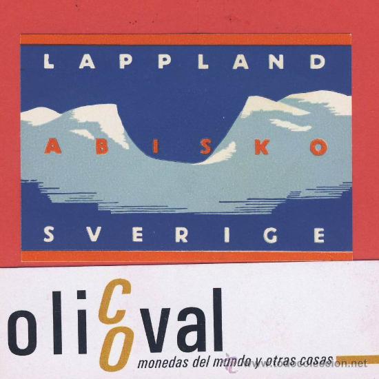 Etiquetas antiguas: ETIQUETA HOTEL-SUECIA  -HOTEL  LAPPLAND- ABISKO -ILUSTRACIO HUECO 70X50- mm