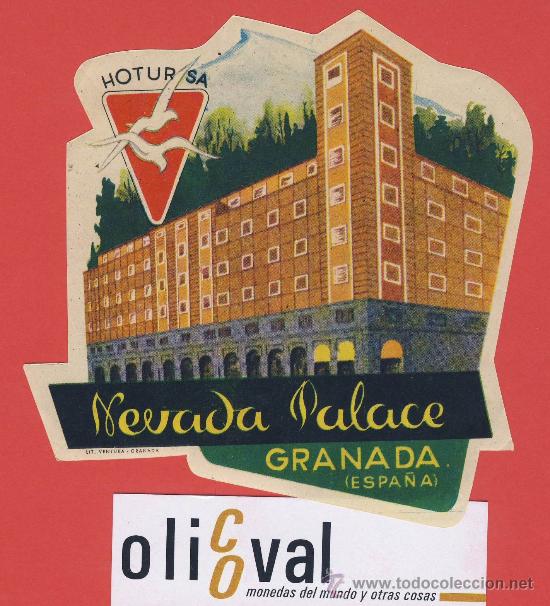 Etiquetas antiguas: etiqueta hotel-espa&ntilde;a-hotel navada palace -granada--ilustraciopn datada lit.ventura.troquel-110x100