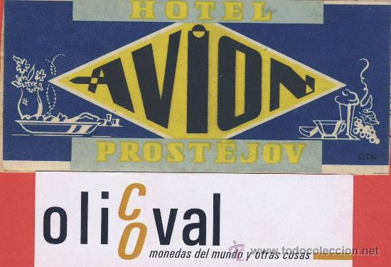 Etiquetas antiguas: etiqueta hotel-chescolovaquia-republica checa-hotel avion-postejov-oval -100 x 45 mm-