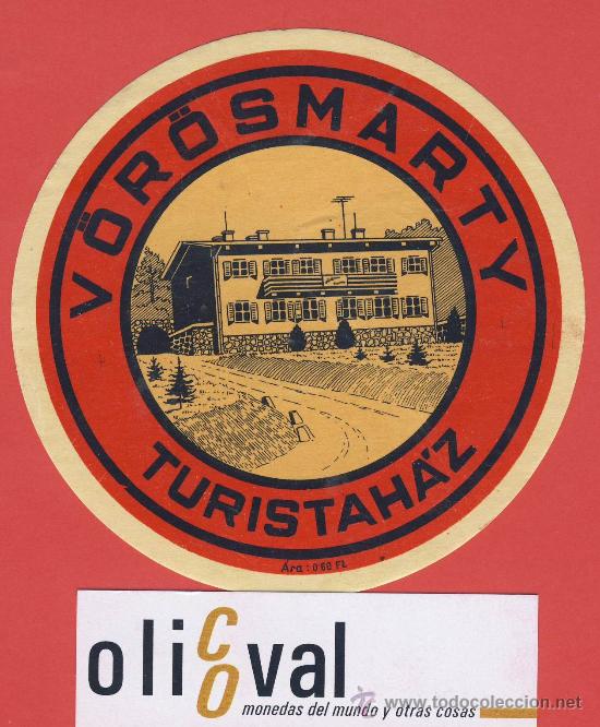 Etiquetas antiguas: etiqueta hotel-hungria -hotel v&ouml;r&ouml;smarty--budapest-ilustracion  100  mm-