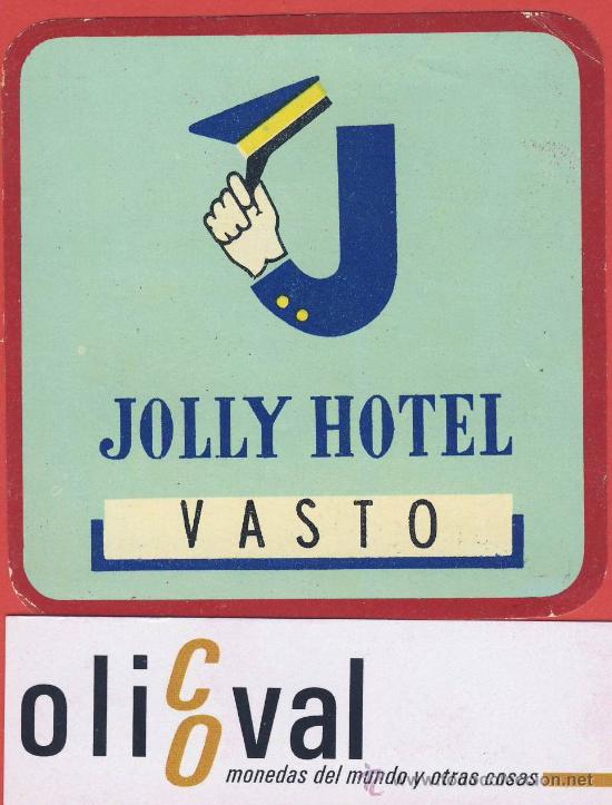 Etiquetas antiguas: etiqueta hotel-italia -hotel  jolly --vasto- ilustracion  80x80  mm-