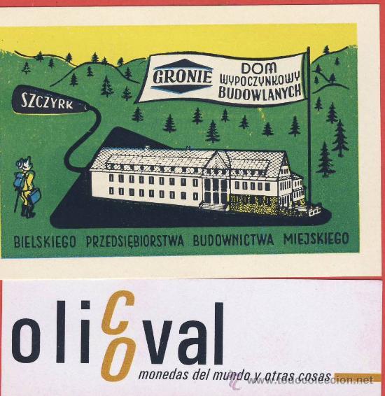 Etiquetas antiguas: etiqueta hotel-polonia -hotel gronie --bielskiego- ilustracion verde- 89 x 60 mm-