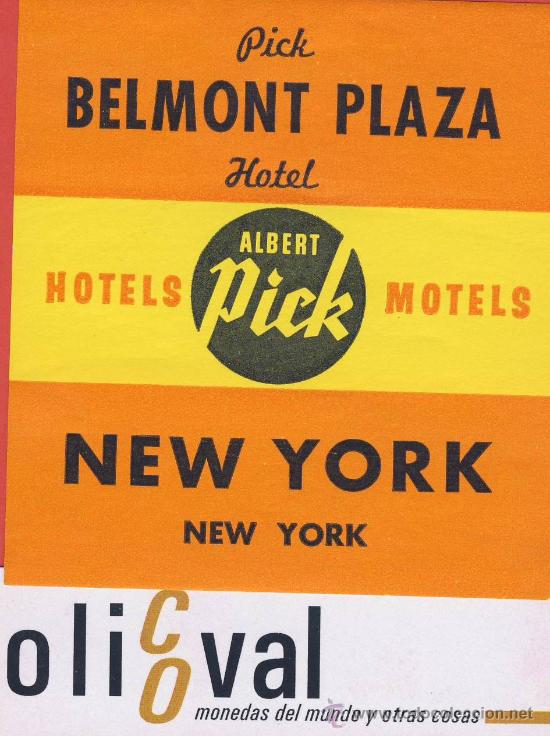 Etiquetas antiguas: etiqueta hotel-usa.-hotel belmont plaza - new york- 80 x 80 mm-