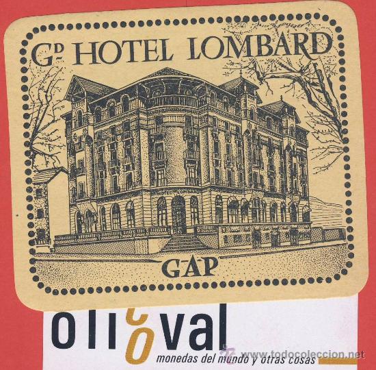 Etiquetas antiguas: etiqueta hotel-usa.-gd.hotel lombard - gap - buena ilustracion plumilla--95 mm