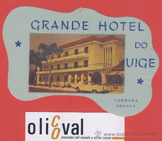 Etiquetas antiguas: ETIQUETA HOTEL -africa-angola -hotel do uige-carmona--ilustracion fotografica -coche,troquel -130-mm