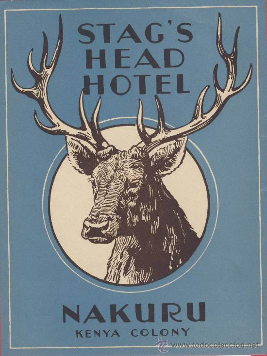 Etiquetas antiguas: ETIQUETA HOTEL -africa-kenya -hotel stag&acute;s head -nakuru -ilustracion dibujo130 x 95- -mm