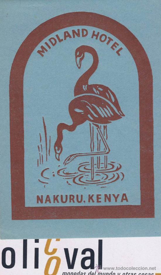 Etiquetas antiguas: ETIQUETA HOTEL -africa-kenya -hotel miland -karuru-ilustracion 130 x 75-mm