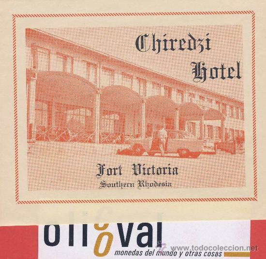 Etiquetas antiguas: ETIQUETA  HOTEL -rhodesia-chiredzi hotel-fort victoria.- ilustracion fotografica coche 105x88 mm