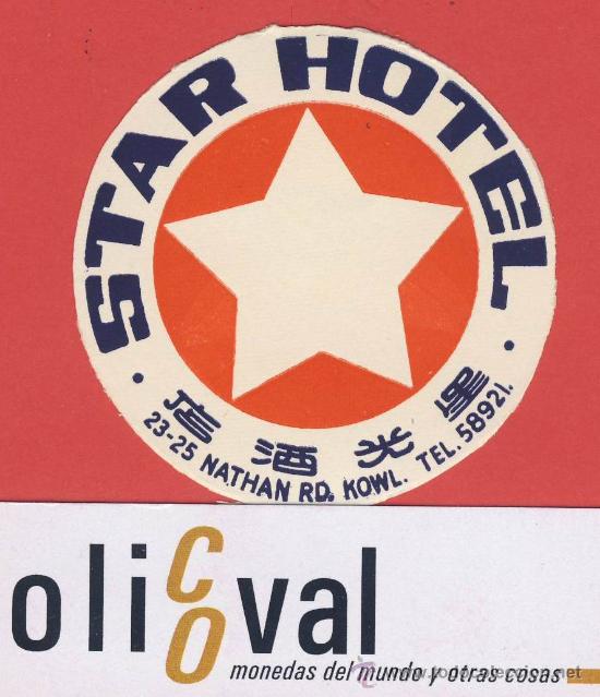 Etiquetas antiguas: Etiqueta hotel-china -star hotel- kowl-ilustracion bico&ntilde;or -62mm