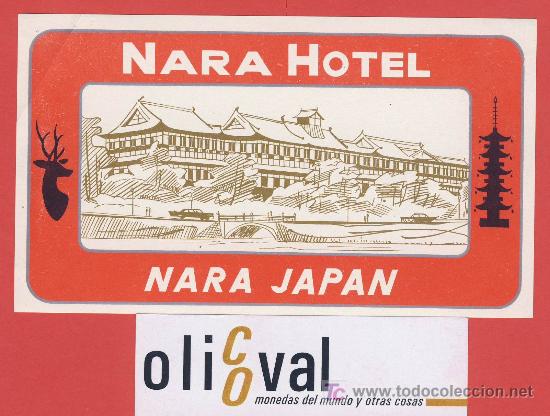 Etiquetas antiguas: Etiqueta hotel-japon- nara hotel -nara-ilustracion-130 x75 mm