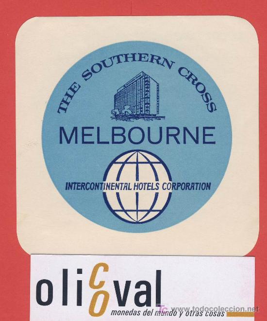 Etiquetas antiguas: Etiqueta hotel- australia - the southern cros  -melburne   -  ilustracion  - 90 x 90  -mm
