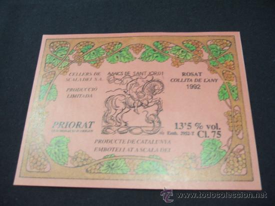 Old Labels: ETIQUETA - AMICS DE SANT JORDI - PRIORAT - ROSAT - COLLITA DE L'ANY 1992 -