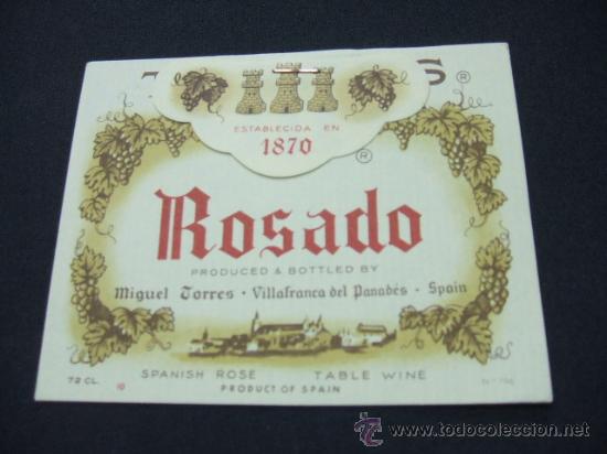 Old Labels: ETIQUETA - TORRES ROSADO - MIGUEL TORRES - VILAFRANCA DEL PANADES -