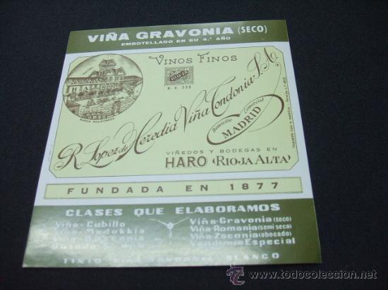 Old Labels: ETIQUETA - R. LOPEZ DE HEREDIA - VI&Ntilde;A GRAVONIA - SECO - HARO - RIOJA ALTA -