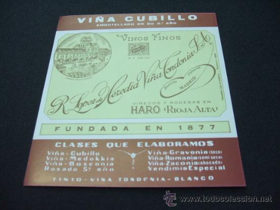 Alte Etiketten: ETIQUETA - R. LOPEZ DE HEREDIA - VI&Ntilde;A CUBILLO - HARO - RIOJA ALTA -