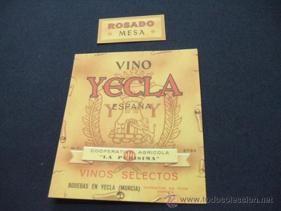 Alte Etiketten: ETIQUETA - VINO YECLA - ROSADO MESA - COOPERATIVA AGRICOLA LA PURISIMA - YECLA - MURCIA -