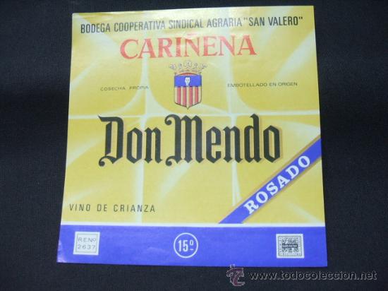 Old Labels: ETIQUETA - DON MENDO - ROSADO - BODEGA COOPERATIVA SINDICAL AGRARIA SAN VALERO - CARI&Ntilde;ENA