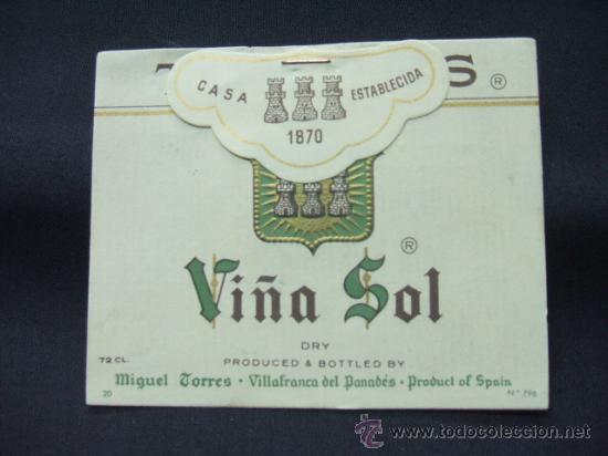 Old Labels: ETIQUETA - TORRES - VI&Ntilde;A SOL  - VILLAFRANCA DEL PANADES -