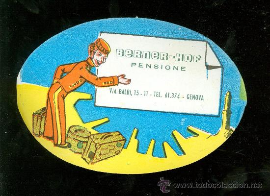 Etiquetas antiguas: ETIQUETA DE PENSION HOTEL BERNER-HOF. GENOVA.