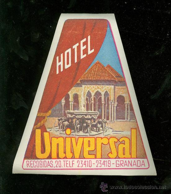 Etiquetas antiguas: ETIQUETA DE HOTEL UNIVERSAL. GRANADA. - Foto 1