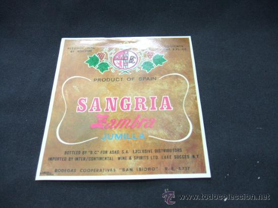 Alte Etiketten: SANGRIA ZAMBRA - PRODUCT OF SPAIN - JUMILLA -