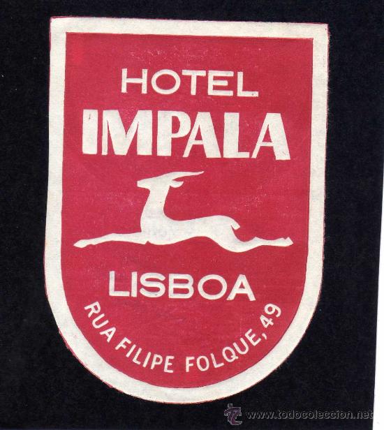 Etiquetas antiguas: ETIQUETA HOTEL - HOTEL IMPALA - LETRAS EN RELIEVE -  LISBOA - PORTUGAL.
