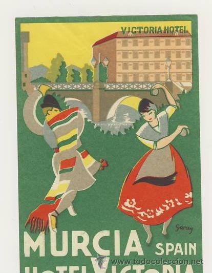 Etiquetas antiguas: ETIQUETA HOTEL -MURCIA - VICTORIA- Mod 3 SIN FIRMA DE AUTOR , IMPRESION CON BARNIZ-