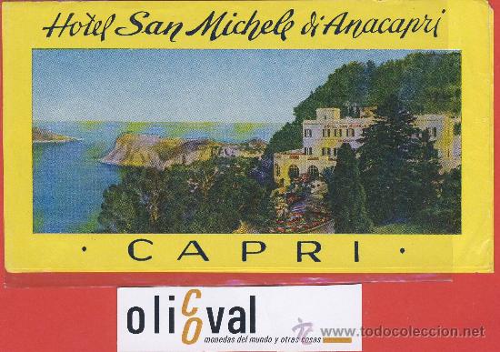 Etiquetas antiguas: ETIQUETA HOTEL - ITALIA-san michele di anacapri- ilustracion fotografica-HUECO- capri-160 X 90 mm.-
