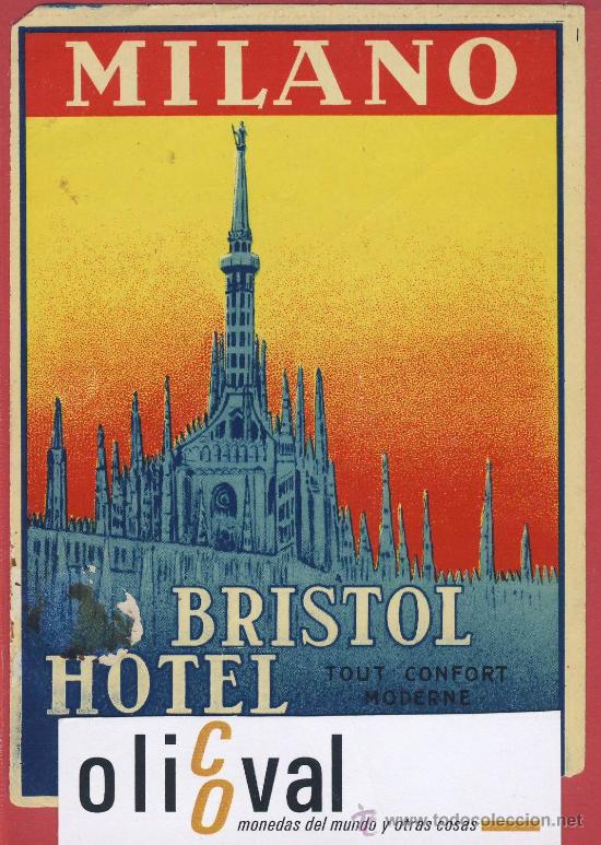 Etiquetas antiguas: ETIQUETA HOTEL - ITALIA-bristol hotel schmid- buena ilustracion -hueco- genova-92X123 mm.-defectuosa